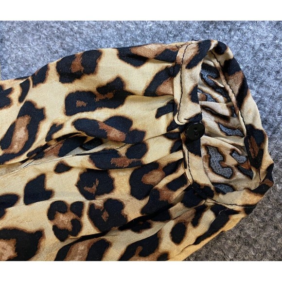 H&M Blouse Womens 4 Tan Black Leopard Long Sleeve Cross Tie Ruffle NEW Career‎ - Picture 4 of 10